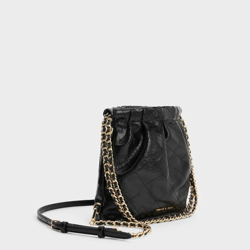 Charles & Keith Black Crossbody Bag with Gold Chain
